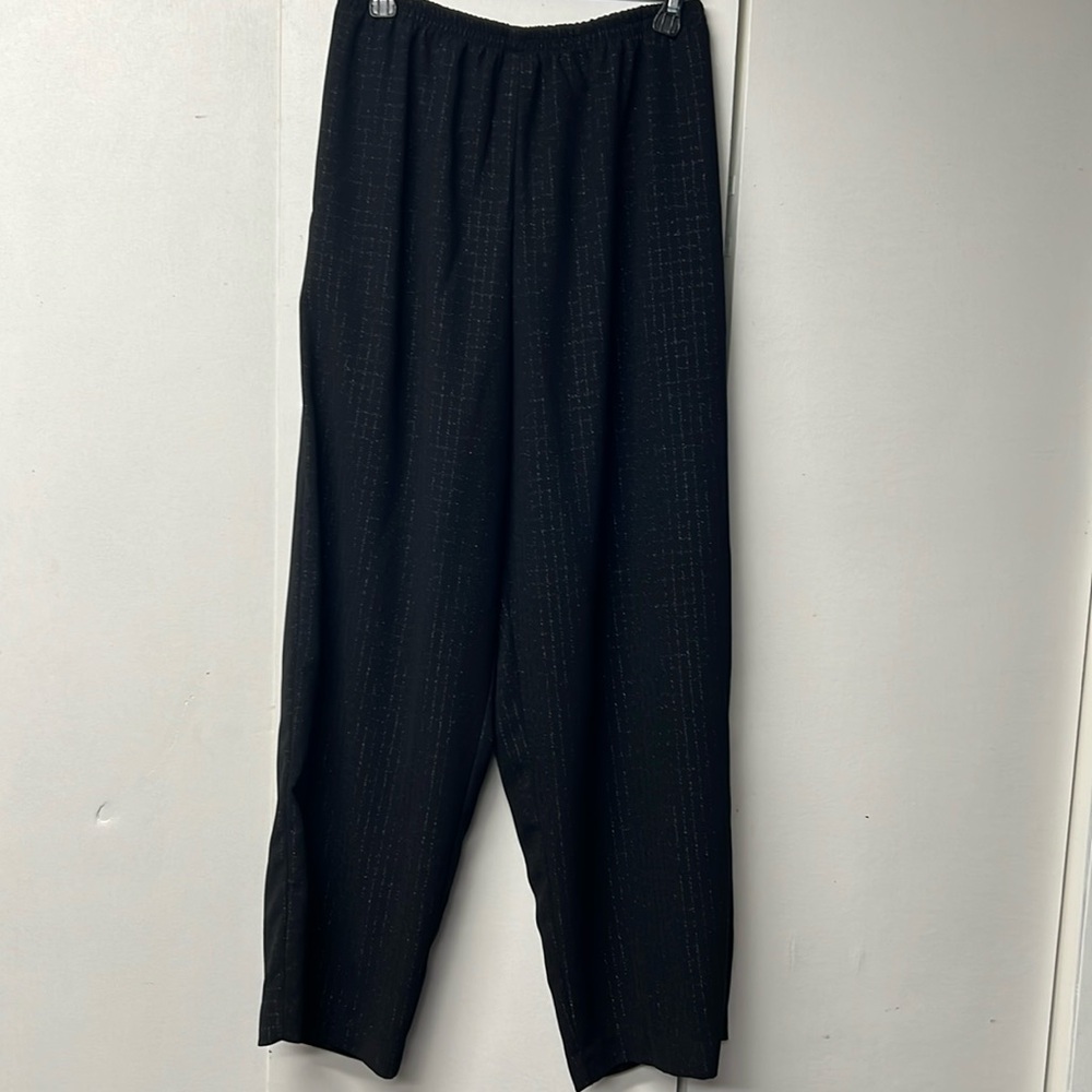 Elastic waist dress pants. Black with metallic black pattern. Have jacket